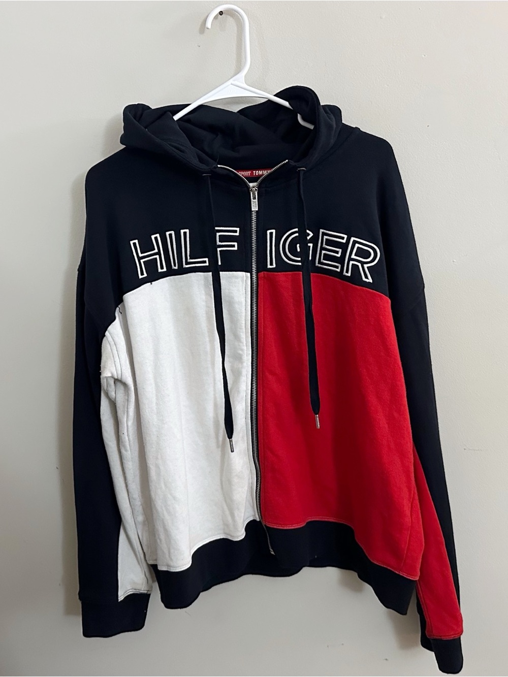 Tommy Hilfiger Tricolor Zip Hoodie Preppy Coastal School Outdoor Casual